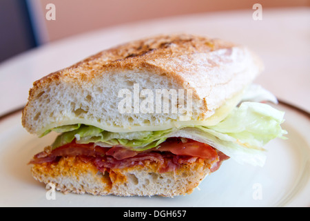 Typische spanische Sandwich mit Schinken, Käse und Baguette gemacht Stockfoto