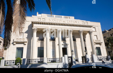 Art-Deco-Stil-Architektur Banco de España abgeschlossen 1936 in Malaga, Spanien Architekten Jose Yarnoz Stockfoto