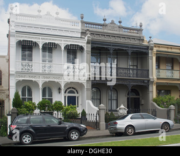 Casa de Maria und Casa de Juana - Erbe-Häuser in East Melbourne. Stockfoto