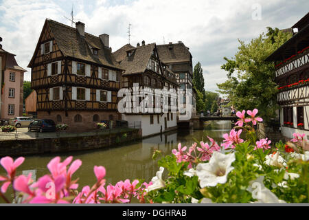 Fachwerkhäuser auf der Ill, Gerber Viertel, Petite France, Straßburg, Elsass, Frankreich, Europa Stockfoto