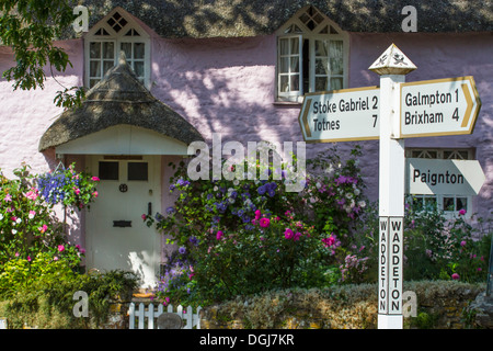 Reetdachhaus in Waddeton in Devon. Stockfoto