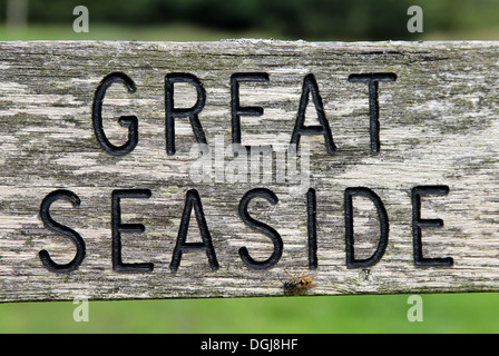 Wanderweg-Zeichen, Gebiet, bekannt als große Meer in Branscombe Devon Süd-Ost-England UK Stockfoto