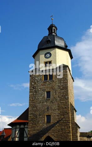 Ried-Turm des mittelalterlichen Stadttors bei Riedplatz Quadrat, Arnstadt, Thüringen Stockfoto