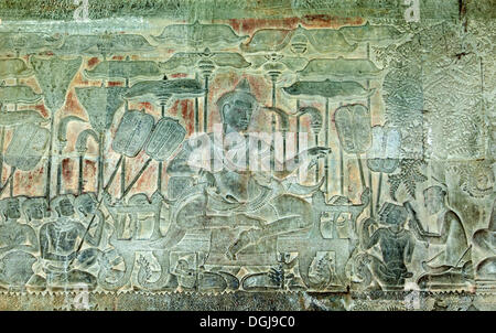 Abschnitt von der Westseite Flachrelief in der Süd-Galerie, Vertreter König Suryavarman II., der Erbauer von Angkor Wat Stockfoto