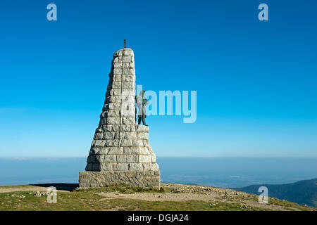 Denkmal der Diables Bleus, ein Bataillon von Gebirgsjägern, auf dem Gipfel des Grand Ballon Berg, über dem Rhein Stockfoto