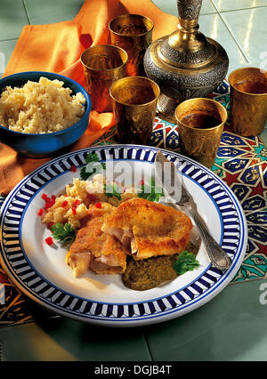 Gebratenes Rotbarsch-Filet, Marokko. Stockfoto