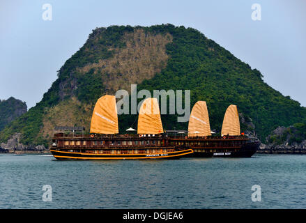 Dschunken in der Halong Bucht, Vietnam, Südostasien Stockfoto