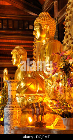 Buddha-Statue, die größte und schwerste bronze-Statue in Vietnam im Inneren der Chua Bai Dinh Pagode, derzeit eine Baustelle, Stockfoto