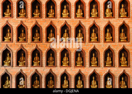 Kleine Buddha-Statuen auf der Baustelle der Chua Bai Dinh Pagode, eine der größten Pagoden in Südost-Asien Stockfoto