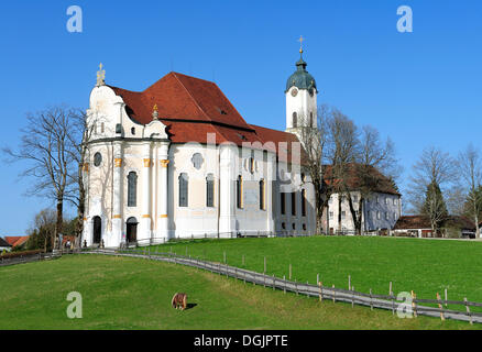 Wieskirche, Wies Kirche, Wallfahrtskirche gegeißelt Erlösers auf der Wiese, Rokoko-Stil, 1745-1754, UNESCO-Weltkulturerbe Stockfoto