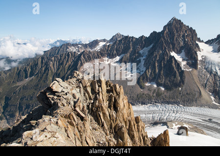 Argentiere Gletscher von Grands Montets, Haute-Savoie, Frankreich. Stockfoto