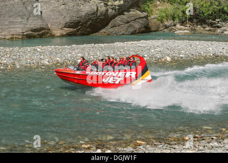 Jetboat, Speedboat auf dem Shotover River, Queenstown, Südinsel, Neuseeland Stockfoto