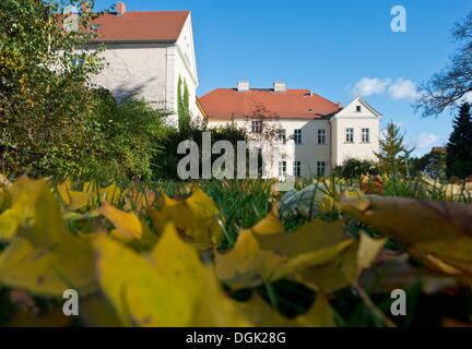 Stuenzner Haus der Familie in Sieversdorf, Deutschland, 18. Oktober 2013. Das Herrenhaus wurde für die Familie Von Strantz nach dem Dreißigjährigen Krieg etwa 1690 erbaut. Die Familie Karbe, später Stuenzner-Karbe, erwarb das Haus im Jahre 1789. Nachdem die Familie am Ende des ersten Weltkriegs vertrieben wurde, wurde die Hälfte des unbeschädigten Haus aus ideologischen Gründen 1947/48 abgerissen. Es stand leer und offen seit dreißig Jahren bis zum Fall der Mauer, als die Familie das Haus Produktbestandteile konnte. Jetzt lebt die dritte Generation im Haus. Foto: PATRICK PLEUL Stockfoto