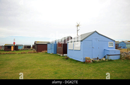 Ungewöhnliche Strandhütten an Portland Bill Dorset Küste UK Stockfoto