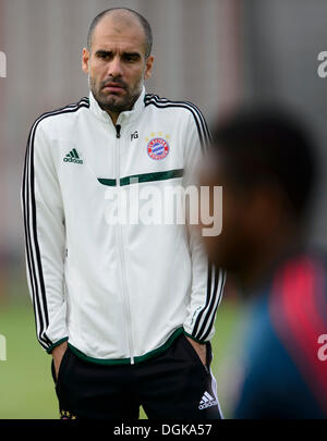 Muenchen, Deutschland. 22. Oktober 2013. Bayern-Trainer Pep Guardiola ist während einer Ausbildung in München, Deutschland, Dienstag, 22. Oktober 2013, vor dem FC Bayern Muenchen Vs FC Viktoria Plzen Champion League Fußballspiel gesehen. (Foto/Michal Kamaryt CTK) Bildnachweis: CTK/Alamy Live-Nachrichten Stockfoto