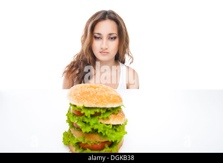 Gesunde Frau Ablehnung Junk-Food isoliert Stockfoto