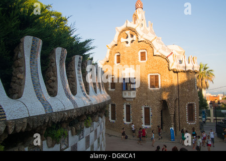 Parc Güell (komplexe Balkenholz von Antoni Gaudi), Barcelona, Katalonien, Spanien Stockfoto