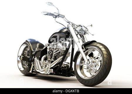 Custom schwarz Motorrad auf einem weißen Hintergrund. Stockfoto