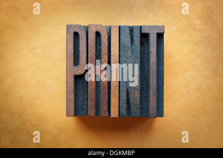 Das Wort PRINT im Vintage Buchdruck Art geschrieben Stockfoto