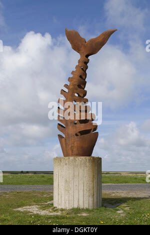 Skulptur Fischgräte, linke Seite des Hafens, Krummhoern, Ostfriesland, Greetsiel, Niedersachsen Stockfoto