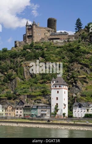 Burg, Katz, früher benannt Katzenelnbogen, über St. Goarshausen, Mitglied des Vereins Township Loreley, obere UNESCO Stockfoto