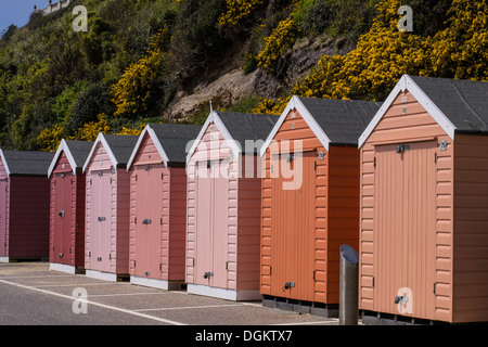 Bunte Strandhäuschen am Strand von Bournemouth. Stockfoto