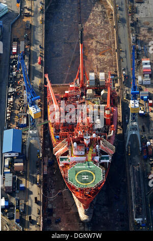 Luftaufnahme, spezialisierte Schiff Petrojarl Banff überholt auf der Werft Blohm & Voss, Elbe 17, Hamburg, Hamburg Stockfoto