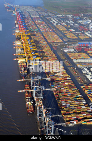 Luftaufnahme, Container-terminal im Hafen von Bremerhaven, Bremerhaven, Bremerhaven, Bremen, Deutschland Stockfoto