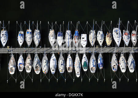 Luftaufnahme, Segeln Boote vertäut an einem Steg, Großenbrode, Schleswig-Holstein, Deutschland Stockfoto