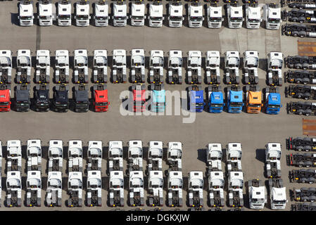 Luftbild, Lastwagen zu verkaufen, Parkplatz, Hamburg, Hamburg, Deutschland Stockfoto