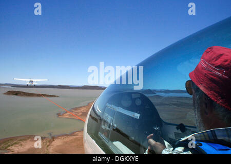 Cockpit, Segelflugzeug über die Karoo Wüste Gariep Gariep Dam, Provinz Free State, Südafrika Stockfoto