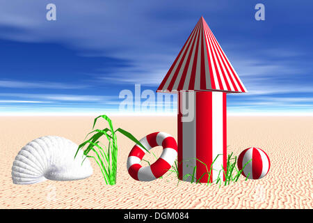 Strandszene, 3D Computergrafik Stockfoto