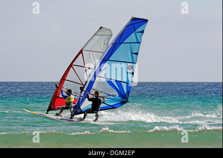 Windsurfer auf der Playa de Sotavento de Jandia Strand, Fuerteventura, Kanarische Inseln, Spanien, Europa Stockfoto