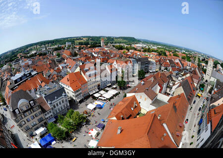 Blick auf den Marienplatz, Frauentor Tor Viereckturm, Ravensburg, Baden-Württemberg Stockfoto