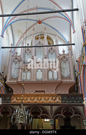 Innenansicht, Buchholz-Orgel, Nikolaikirche, St.-Nikolaus-Kirche, Hansestadt Stralsund, UNESCO-Weltkulturerbe Stockfoto