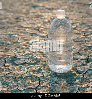 Die Landschaft der Black Rock Desert in Nevada. Eine Flasche Wasser. Gefilterte Mineralwasser. Stockfoto