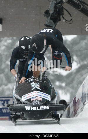 Start, 2er-Bob, Europapokal der Landesmeister, Winterberg, 2009, Sauerland, Nordrhein-Westfalen Stockfoto