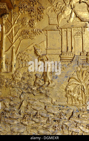 Vergoldete Relief, Wat Mai Tempel, Suwannaphumaham, Luang Prabang, Laos, Südostasien, Asien Stockfoto