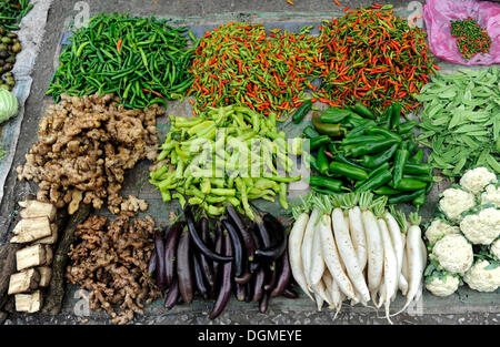 Gemüse auf dem Display in der Lebensmittel-Markt, Luang Prabang, Laos, Südostasien Stockfoto