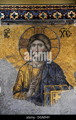 Deesis Mosaik Detailansicht, Jesus Christus Pantokrator, Hagia Sophia, Ayasofya, Istanbul, Türkei Stockfoto