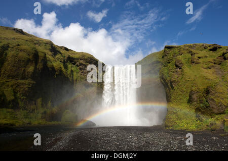 Skógafoss Wasserfall mit Regenbogen, Südküste, Island, Europa Stockfoto