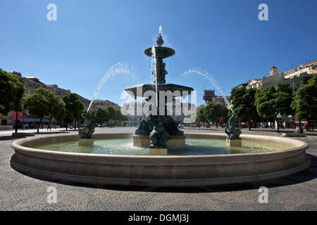 Bronze Brunnen, Praça Dom Pedro IV, Rossio, Baixa, Lissabon, Portugal, Europa Stockfoto