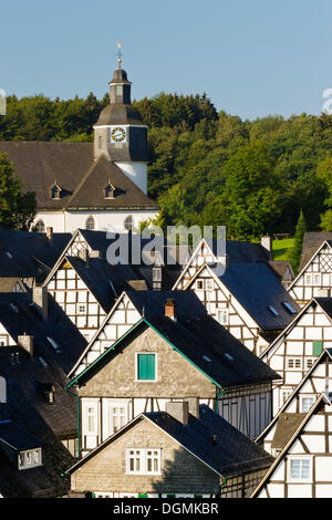 Fachwerk Häuser, Stadt Freudenberg, Siegerland Region, Siegen-Wittgenstein District, North Rhine-Westphalia Stockfoto