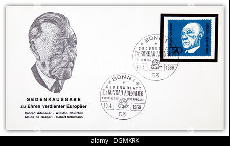 Decken Sie ersten Tag, Konrad Adenauer, Gedenkausgabe zu Ehren verdient Europäer, Deutschland, 19. April 1968 Stockfoto