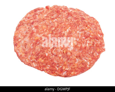 rohes Steak Burger isoliert auf weiss Stockfoto