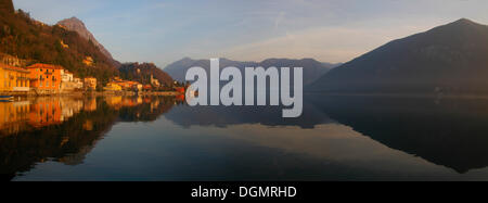 San Mamete spiegelt sich in Lago di Lugano, Tessin, Schweiz, Italien, Europa Stockfoto