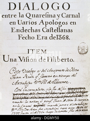 Das Buch der guten Liebe (El Libro de Buen Amor). von Juan Ruiz, Erzpriester von Hita (ca.1283-ca. 1350) Stockfoto