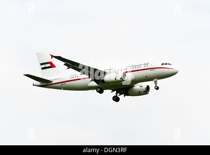 VAE Regierung Airbus A319 Flugzeug im Landeanflug auf London Gatwick Airport West Sussex England Vereinigtes Königreich UK Stockfoto