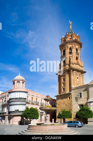 Historische Gebäude Kirche und Plaza San Sebastian, Zentrum von Antequera, Spanien Stockfoto