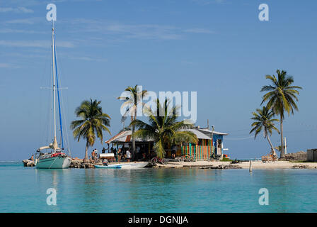 Beachbar unter Palmen auf der Insel Caye Caulker, Belize, Mittelamerika Stockfoto